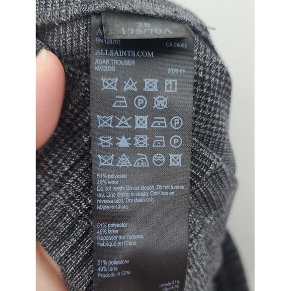 AllSaints Men's Agar Trouser Pants Size 28‎ Black Grey Wool Blend - Picture 11 of 11